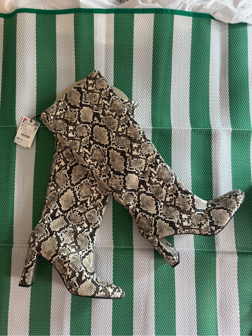 Zara Snake-Print Over-the-Knee Boots in Black & Cream
